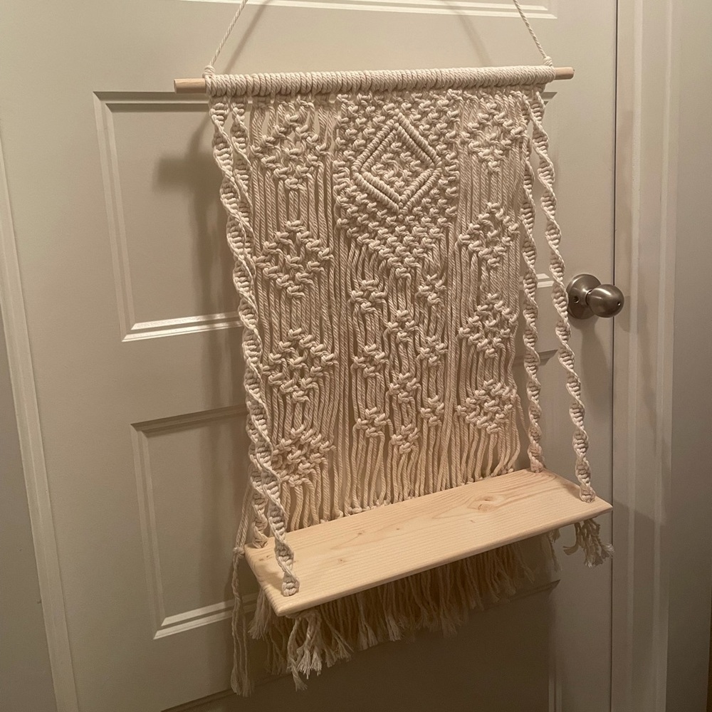 Macrame wall hanging shelf